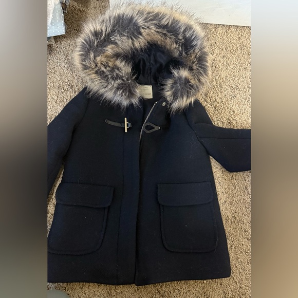 Zara Other - Zara Black Kids Hooded Coat with Faux Fur Trim
